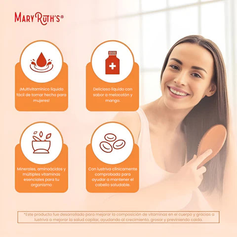 Multivitamínico Líquido 1000 ML Mary Ruth's con Lustriva® y Biotina 10.000 mcg – Crecimiento Capilar, Salud de la Piel y Bienestar Diario