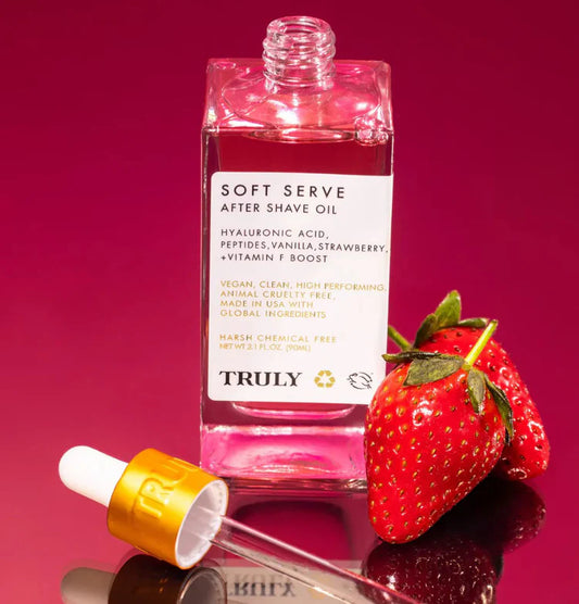 Soft Serve After Shave Oil de Truly 60 Ml – Aceite Post-Afeitado Hidratante con Fresa & Vainilla | Piel Suave, Sin Irritación, 100% Vegano