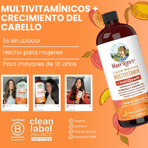Multivitamínico Líquido 1000 ML Mary Ruth's con Lustriva® y Biotina 10.000 mcg – Crecimiento Capilar, Salud de la Piel y Bienestar Diario