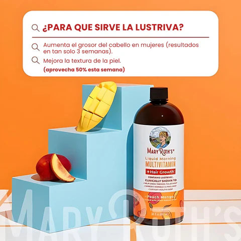 Multivitamínico Líquido 1000 ML Mary Ruth's con Lustriva® y Biotina 10.000 mcg – Crecimiento Capilar, Salud de la Piel y Bienestar Diario